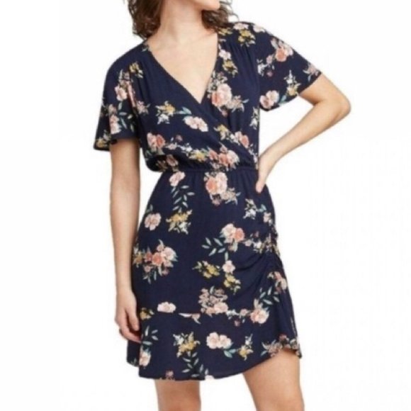 Xhilaration Dresses & Skirts - Xhilaration Dress Navy Blue Floral NWOT Wrap Top